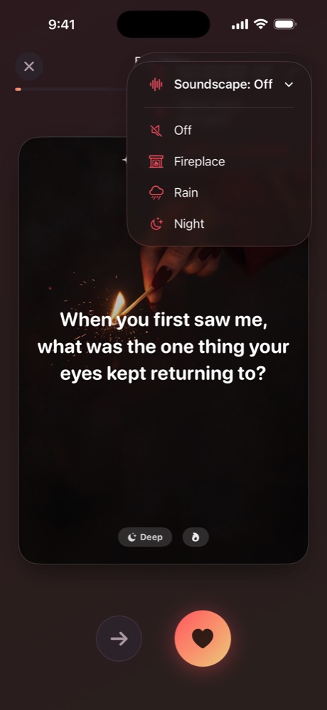 The soundscape picker over a question card